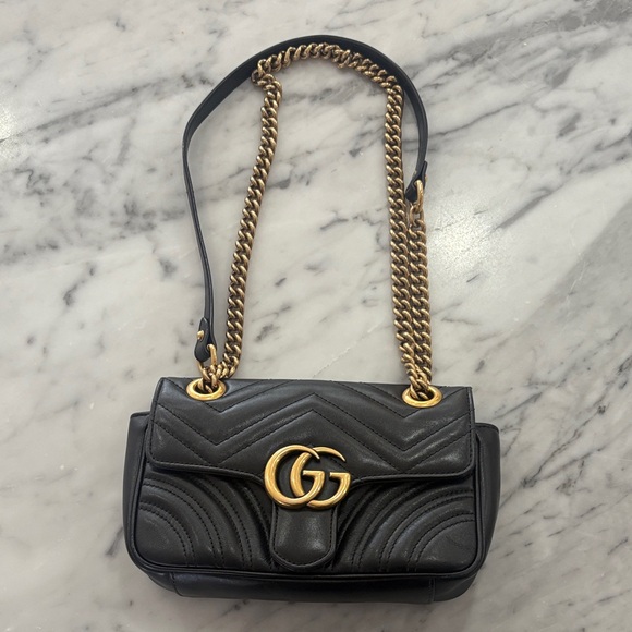 Gucci Handbags - Black Quilted Leather Bag with Gold Chain